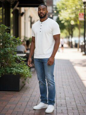 Kenneth Cole New York White Henley T-Shirt Short Sleeve 4XL